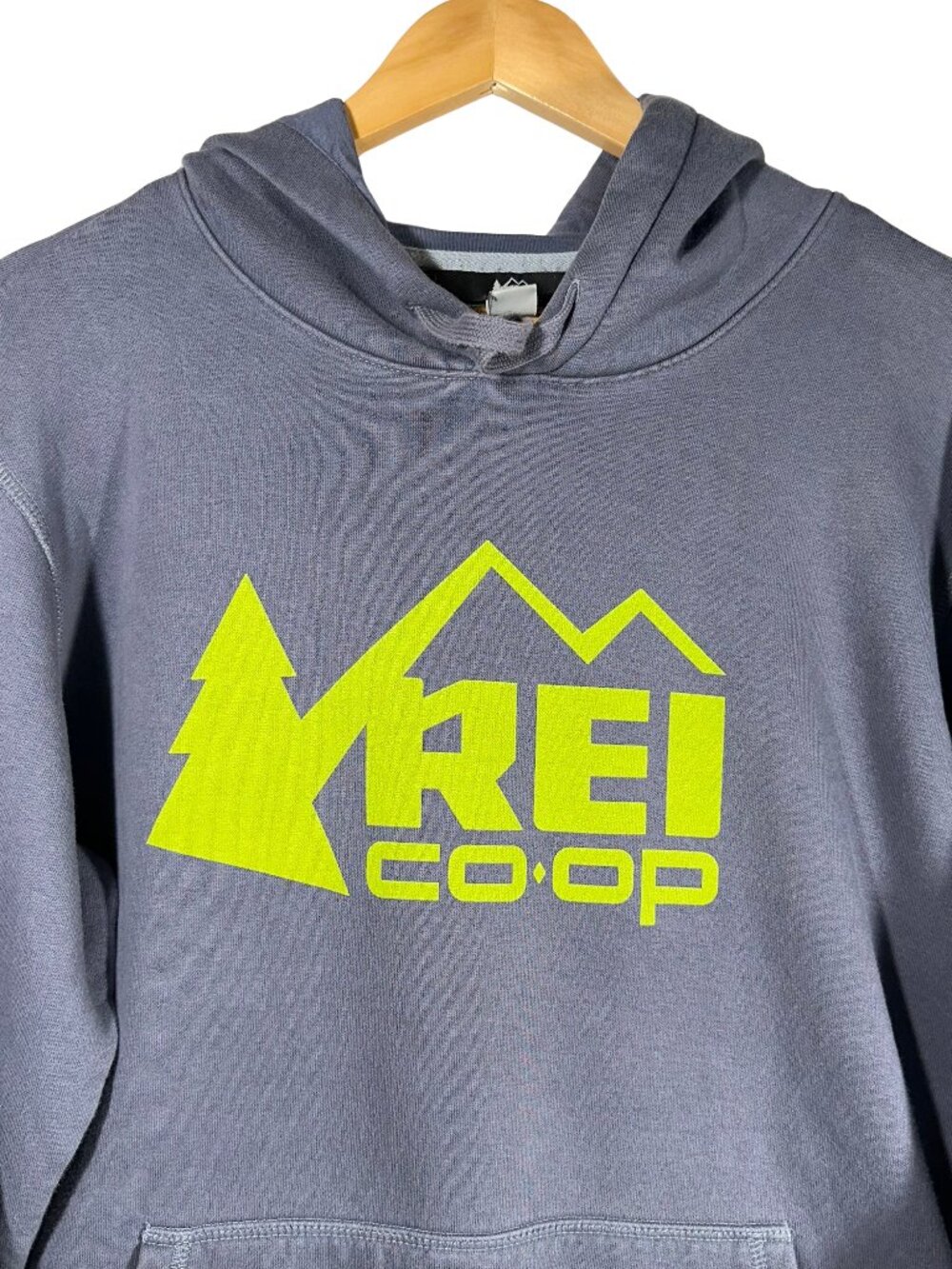 REI Co-op Hoodie Mens M Gray Green Logo Pullover Sweatshirt Made in USA Outdoor